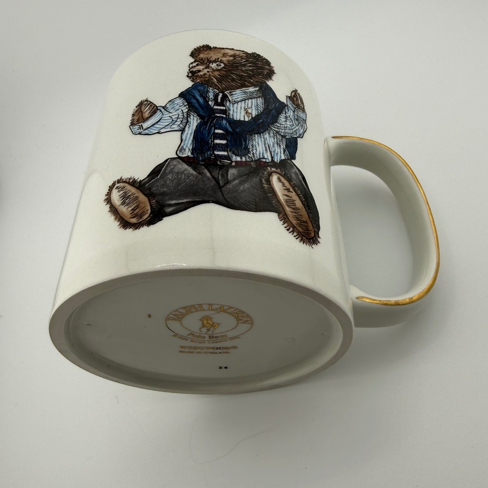 Vintage 1992 Ralph Lauren Polo Bear Wedgwood Mug Gold Trim Made in England Rare - Picture 10 of 13
